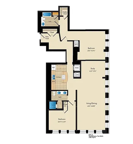 Floor plan 2 Bed/2 Bath, Study