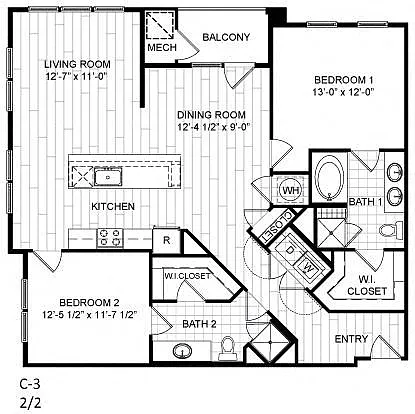 Floor plan 2 Bed, 2 Bath - C3