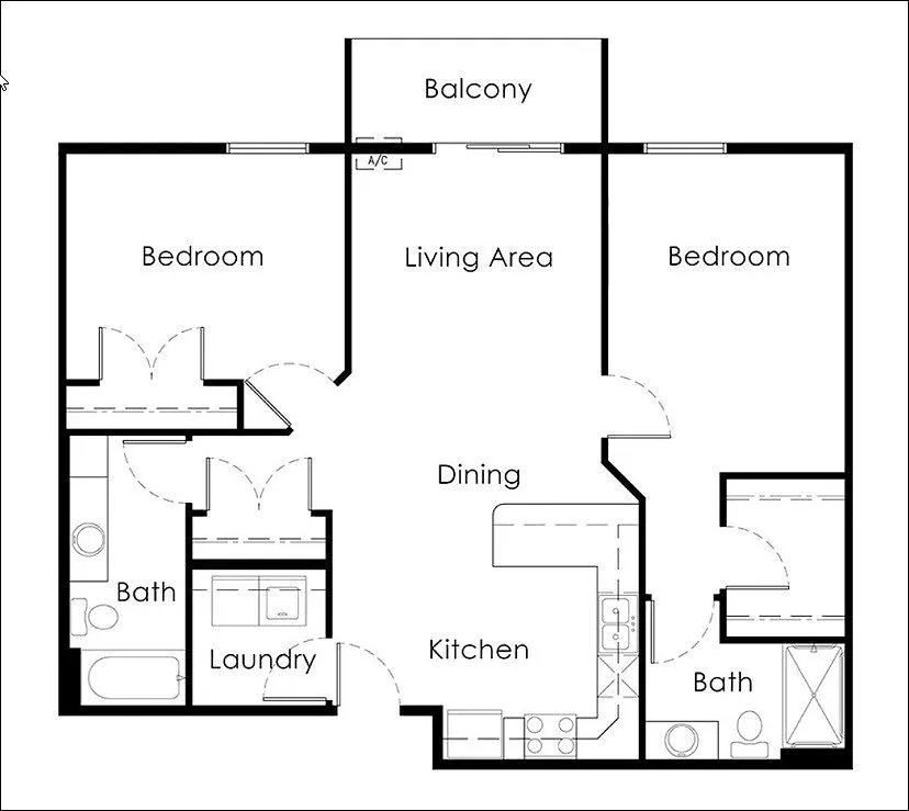 Floor plan 2 Bed / 2 Bath 1095 sq ft 1st Floor