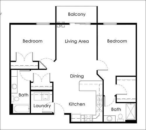 Floor plan 2 Bed / 2 Bath 1095 sq ft 2nd Floor