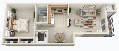 Floor plan 1 BD - 1 BTH DLX + Porch
