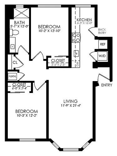 Floor plan 2 Bed x 1 Bath
