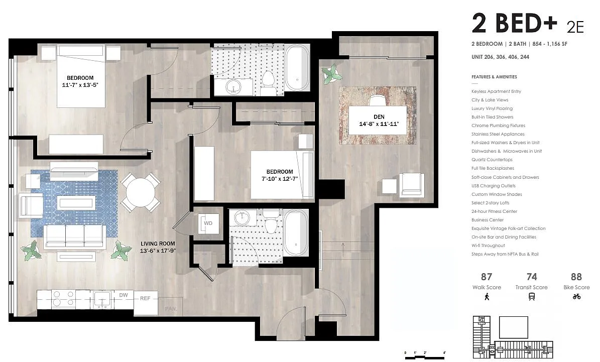 Floor plan 2 Bedroom with Den