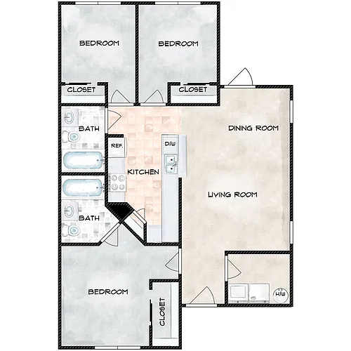 Floor plan 3 Bedroom 2 Bathrrom