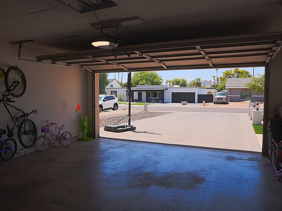 Inside of the garage looking out to the street