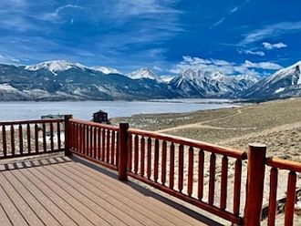Beautiful view of lake, mountains & sky from upper deck