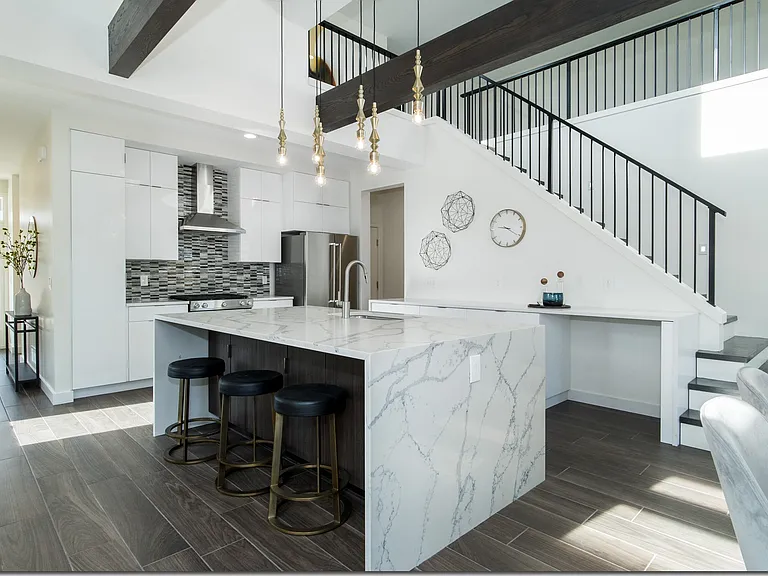 Gourmet Kitchens with Waterfall Countertop
