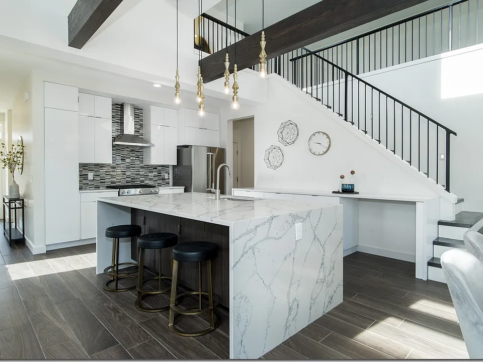 Gourmet Kitchens with Waterfall Countertop