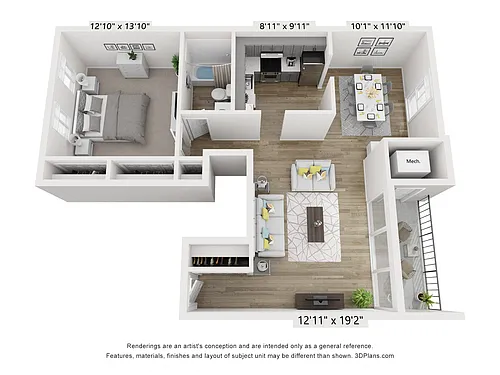 Floor plan C - 1BR 1BA (760sf)