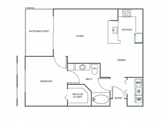Floor plan One Bedroom One Bath (816 SF)