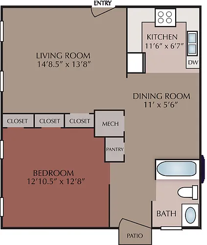 Floor plan 1 BEDROOM 1 BATH APARTMENT