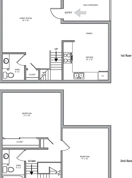 Two-Bedroom, One and a half-Bathroom 2D Floor Plan Layout Two-Bedroom, One and a half-Bathroom 2D Floor Plan Layout