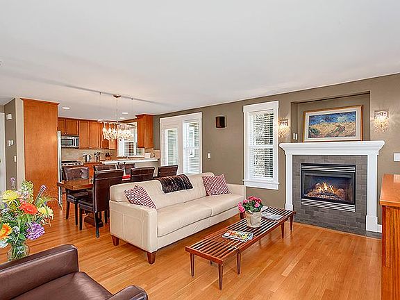 Living area including gas fireplace