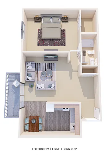 Floor plan One Bedroom - 866 sqft