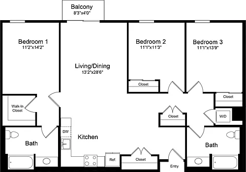 Floor plan 3B with Balcony