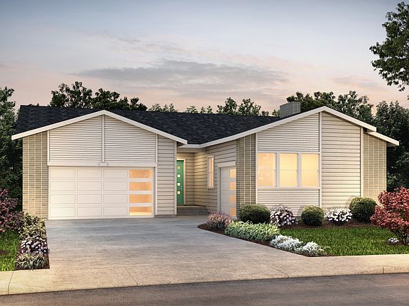 Single-story Andria shown in Elevation B with a three-car garage and a modern design.