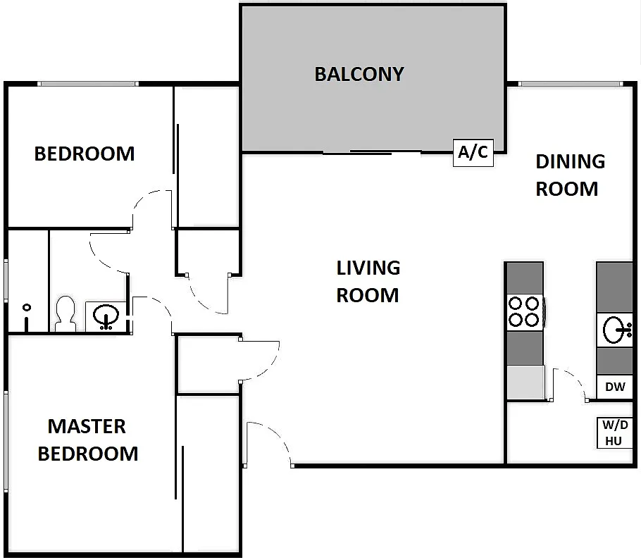 Floor plan 2 Bed / 1 Bath: Type C