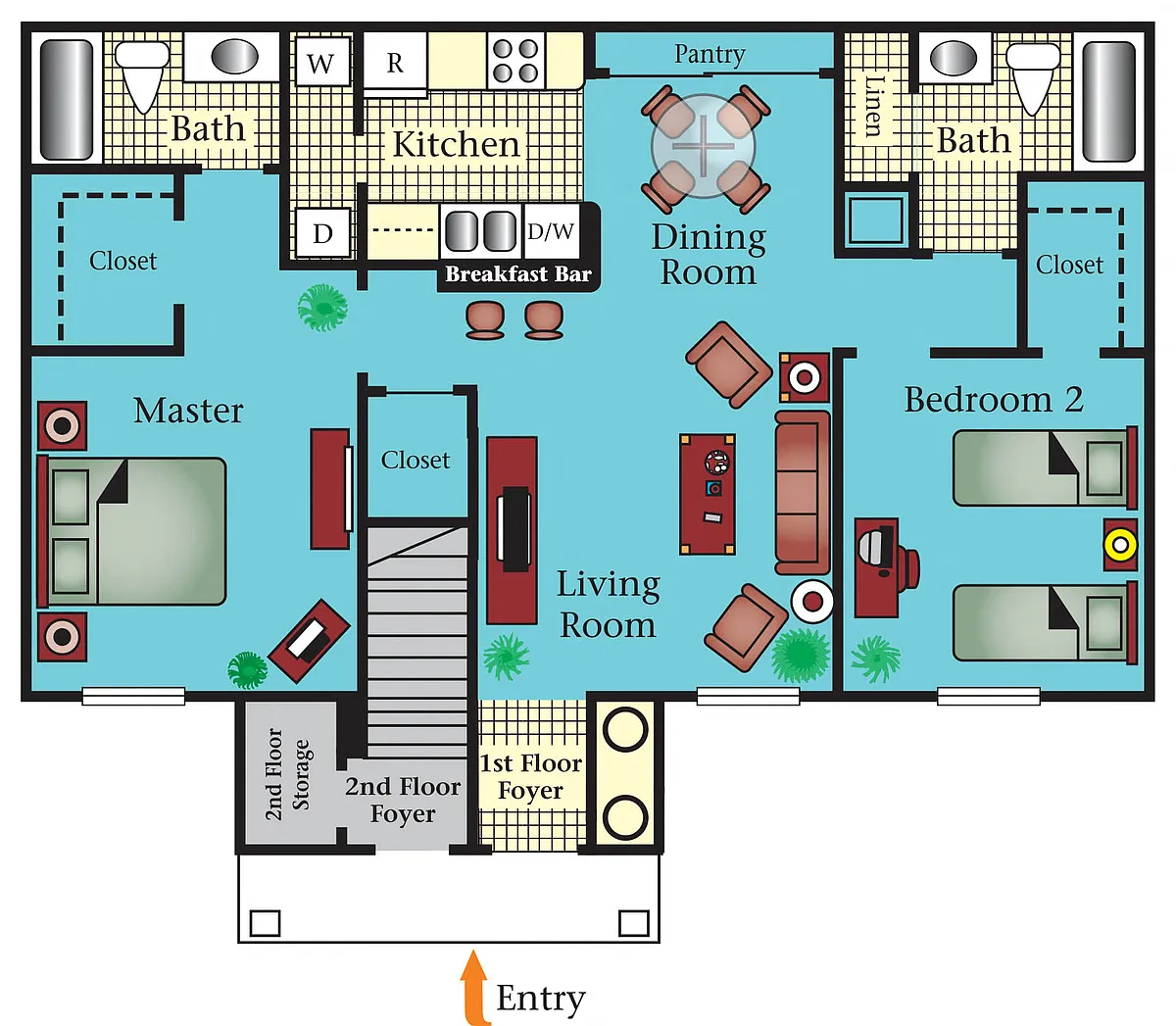 Floor plan Two Bedroom Two bath 60%