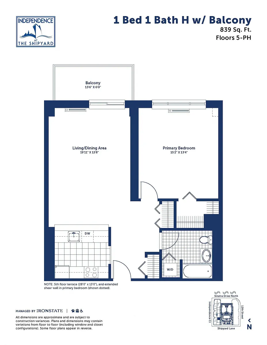 Floor plan 1 Bed 1 Bath H With Balcony
