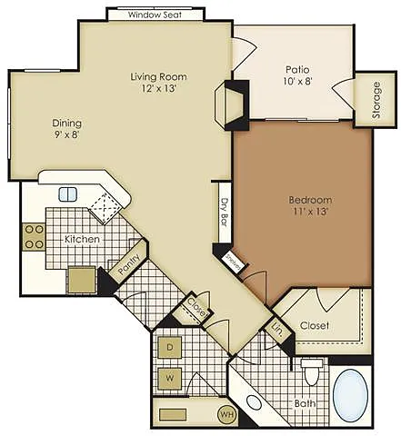 Floor plan One Bedroom 3A1B