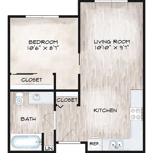 Floor plan 1 Bed 1 Bath