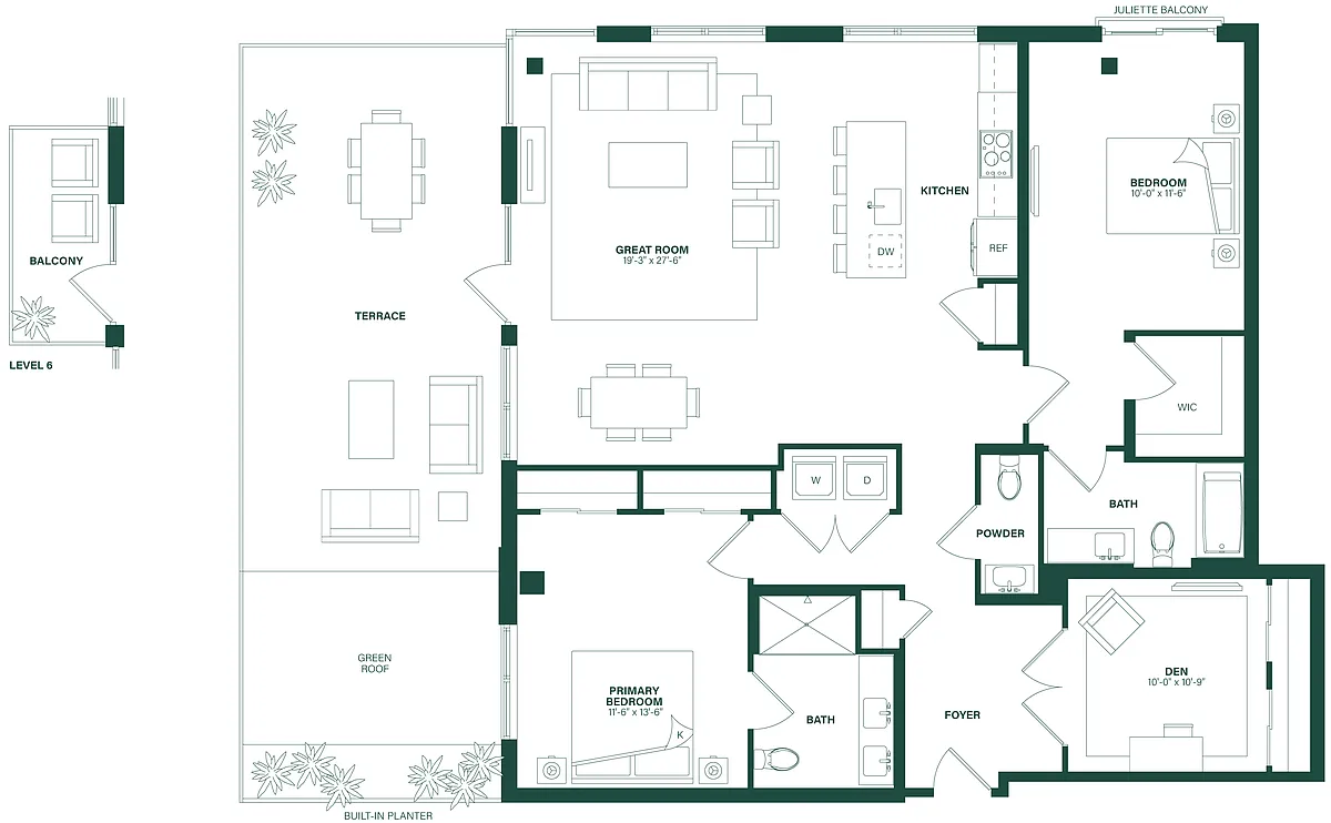 Floor plan 2 Bed/2.5 Bath Den-2P-ANSI