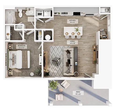 Floor plan 1 BR Grand Courtyard