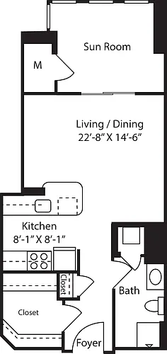 Floor plan Madison Studio With Sun Room