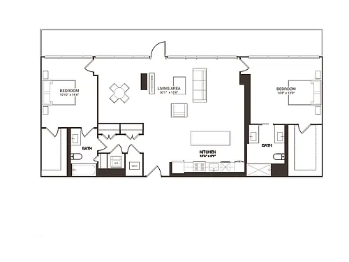 Floor plan 2 Bed - 2 Bath | B18