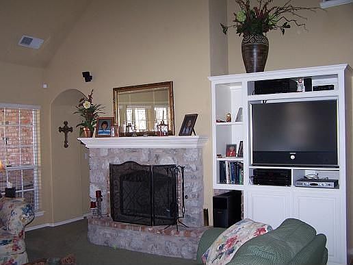 Stone fireplace w/ built ins