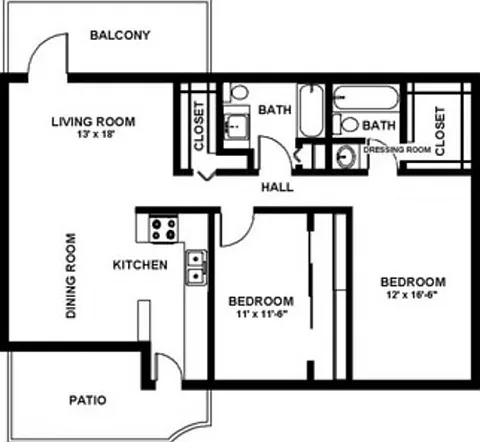 2 Bedroom 2 Bathroom - 1075 sf 2 Bedroom 2 Bathroom - 1075 sf