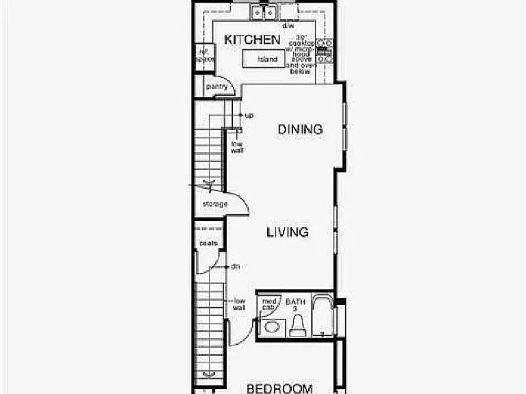 2nd floor: kitchen, dining+living room, bedroom#3, full bath.