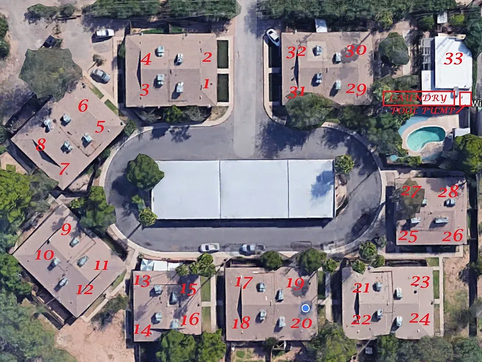 Site plan showing unit numbers and location.