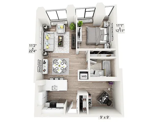 Floor plan One Bedroom w/Home Office G