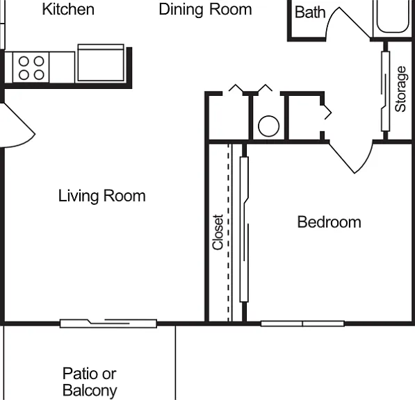 1 Bedroom 1 Bathroom Floorplan Diagram
