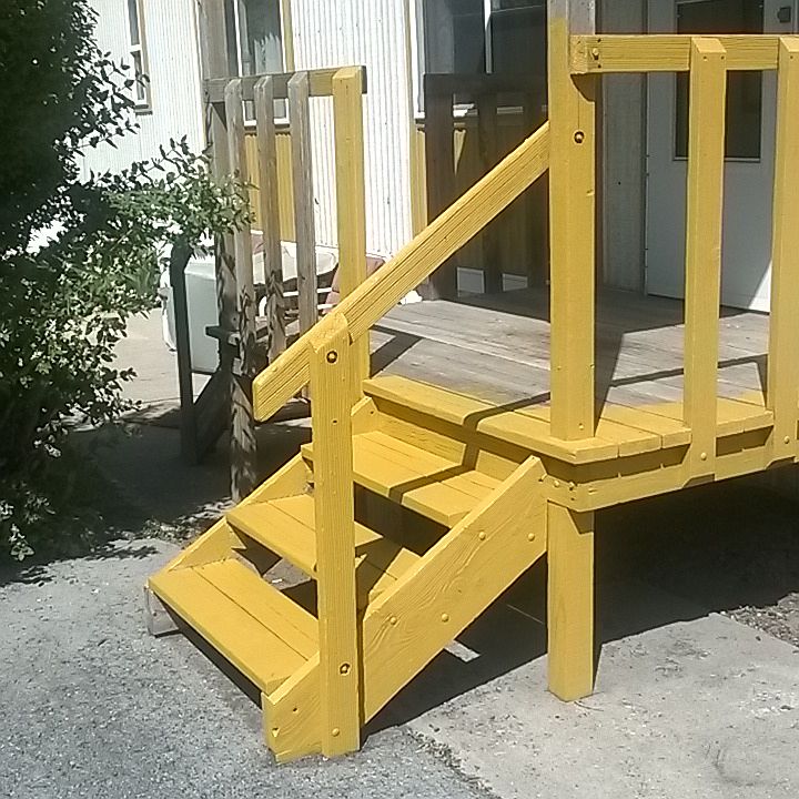 Painted to match siding.
