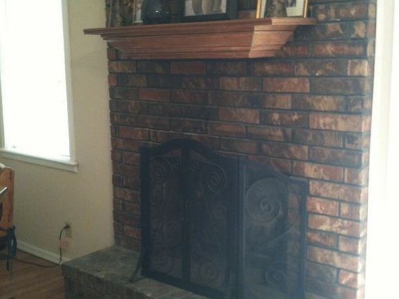 Fireplace in large dining area