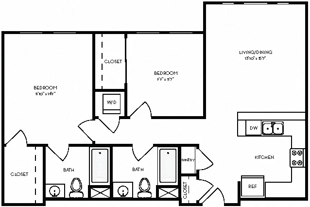 Floor plan 2A 968 Sq Ft