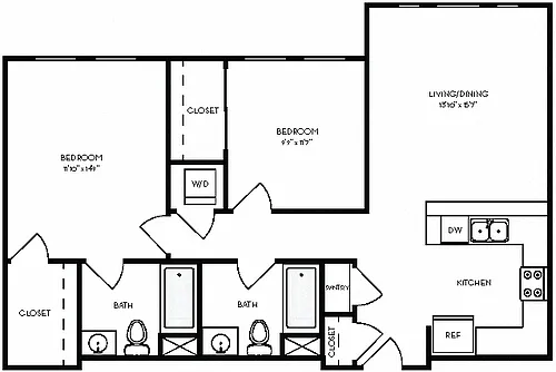 Floor plan 2A 968 Sq Ft