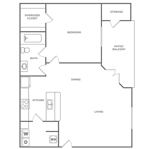 Floor plan One Bedroom One Bath (800 SF)