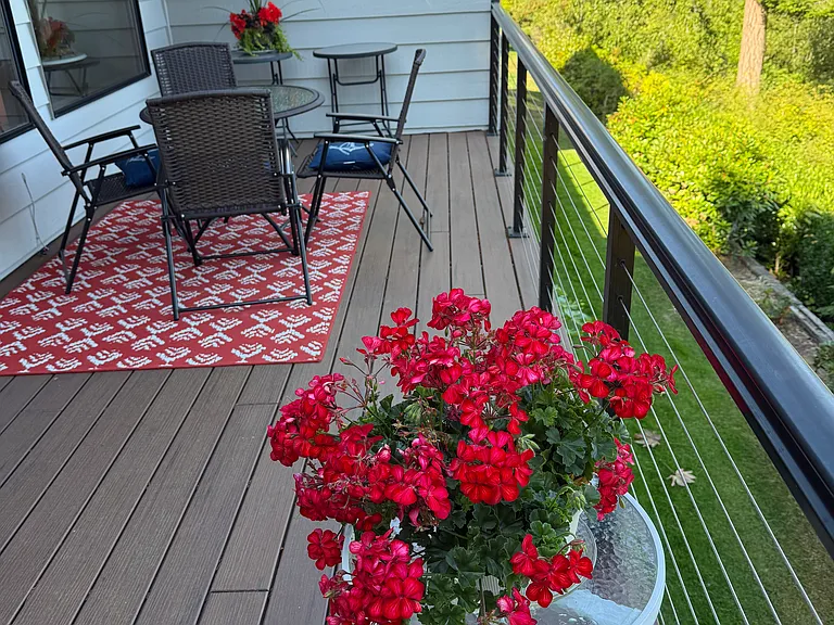 Deck off frontroom with sliding doors