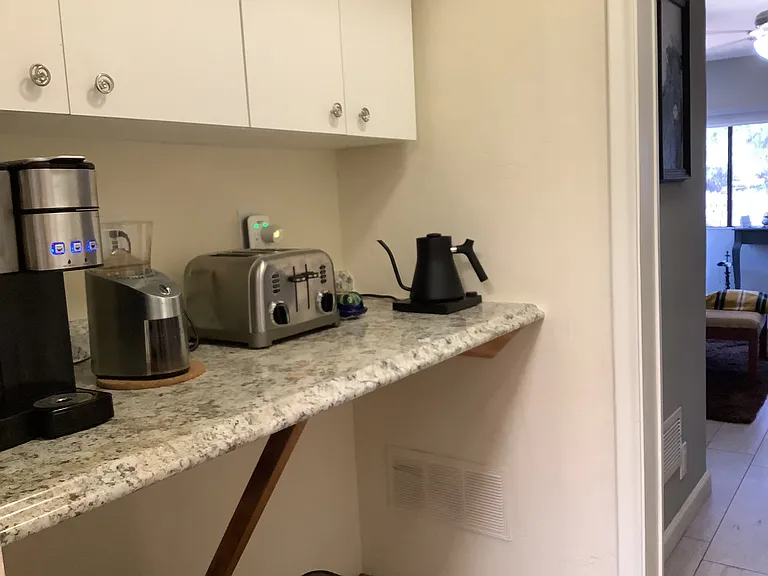 Coffee bar with nice amenities.