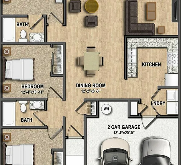 Pendleton is a three-bedroom, two-bathroom home featuring a two-car garage, ample storage, in-unit laundry, and a private porch. Pendleton is a three-bedroom, two-bathroom home featuring a two-car garage, ample storage, in-unit laundry, and a private porc
