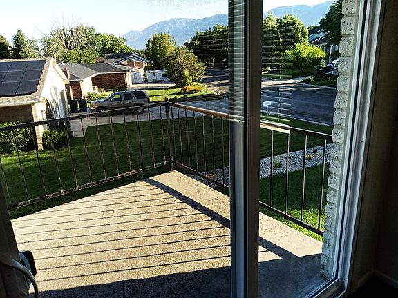 Looking out onto the patio and down the street.