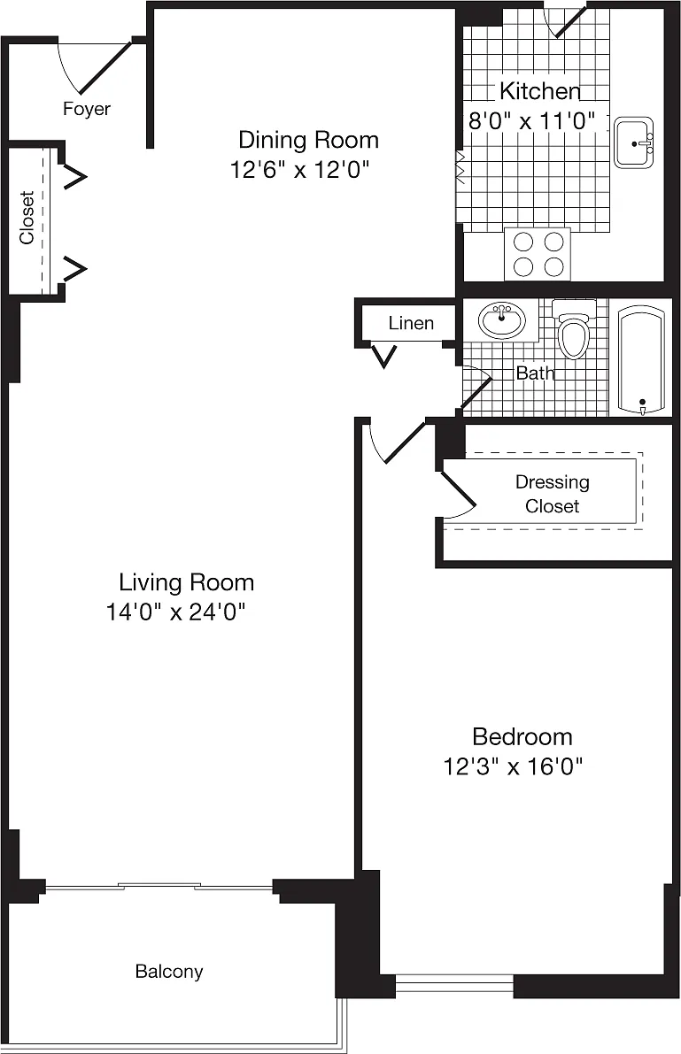 Floor plan 1 Bedroom Y