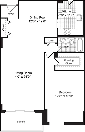 Floor plan 1 Bedroom Y