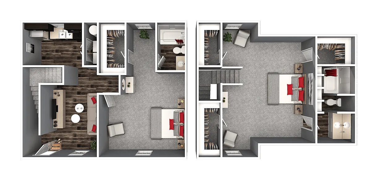 Floor plan 2 BR | 2BA Townhome (Spiral Staircase)