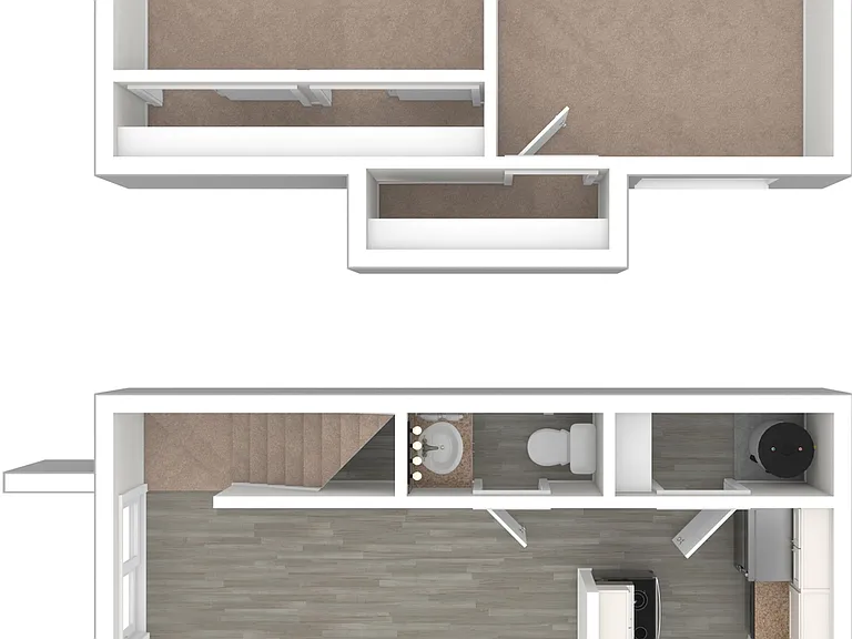 3D Unfurnished Rendering of 2-Bedroom Floor Plan 3D Unfurnished Rendering of 2-Bedroom Floor Plan