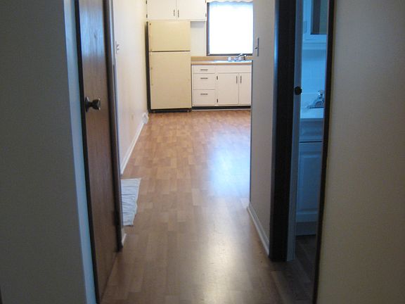 Hallway with bath on right