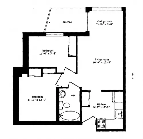 Floor plan 2 Bed 1 Bath A